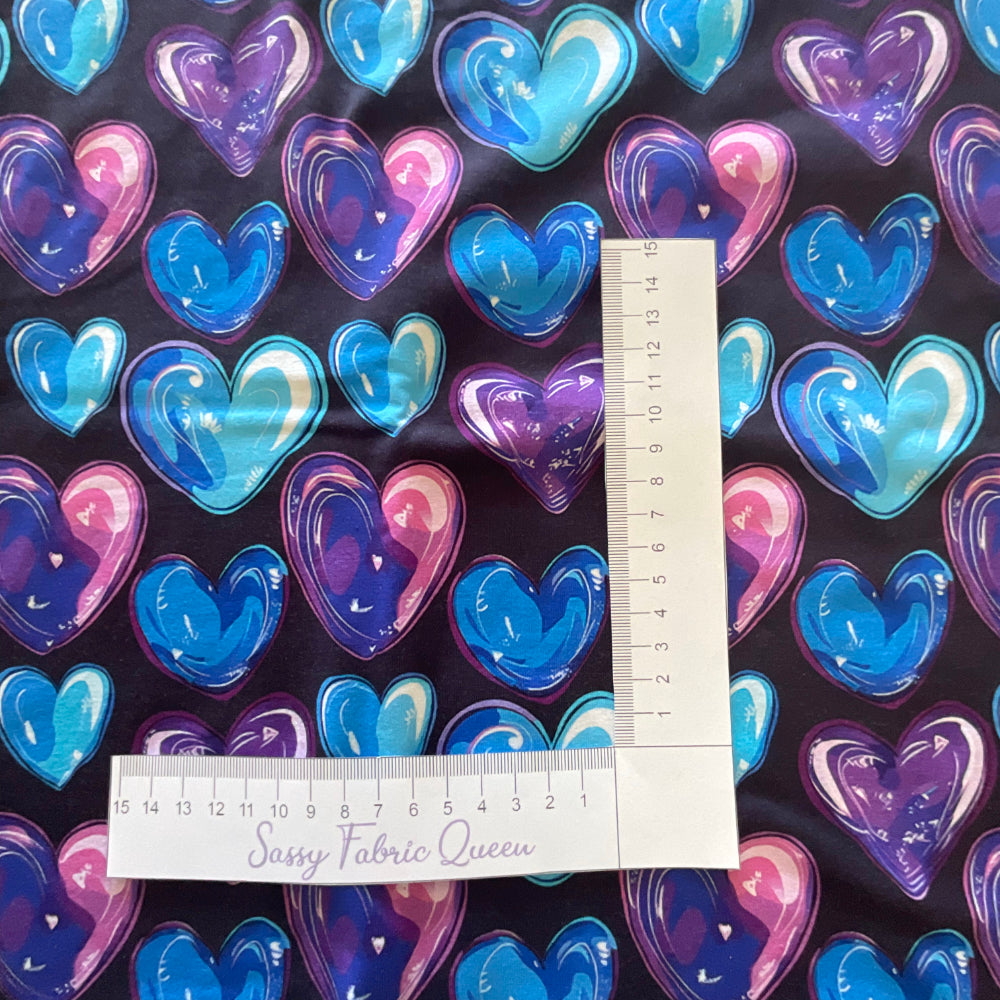Hearts - CyanPurple 009 - Cotton Lycra 200-220gsm
