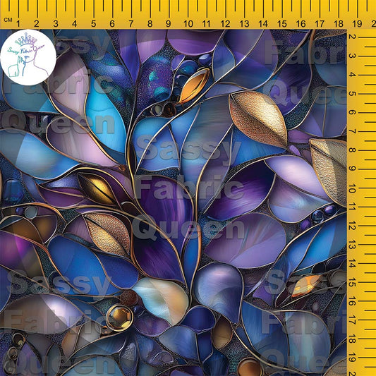 Mosaic Glass Leaves Purpblu 006