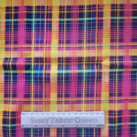 Neon Plaid Stripes 002 - Cotton Woven