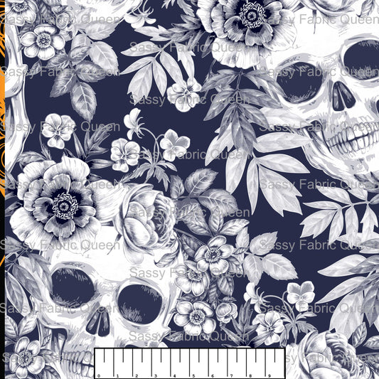 Rose Skulls Navy