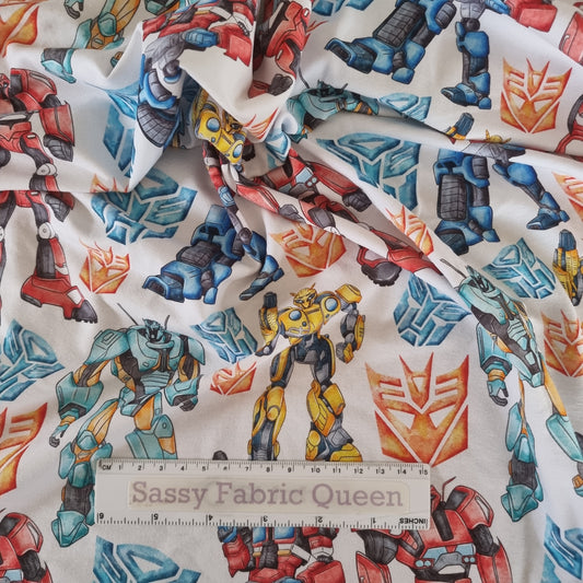 Robots white background – Cotton Lycra 220