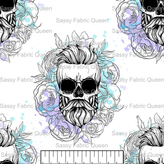 Bearded Skull n Roses WHT