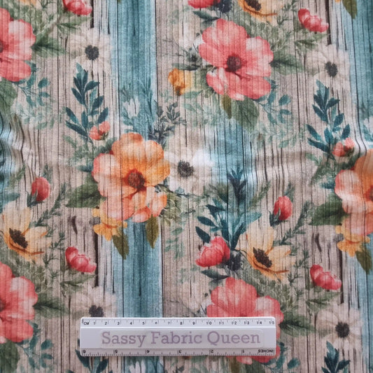 Floral Wood PnkOra - Rib Knit