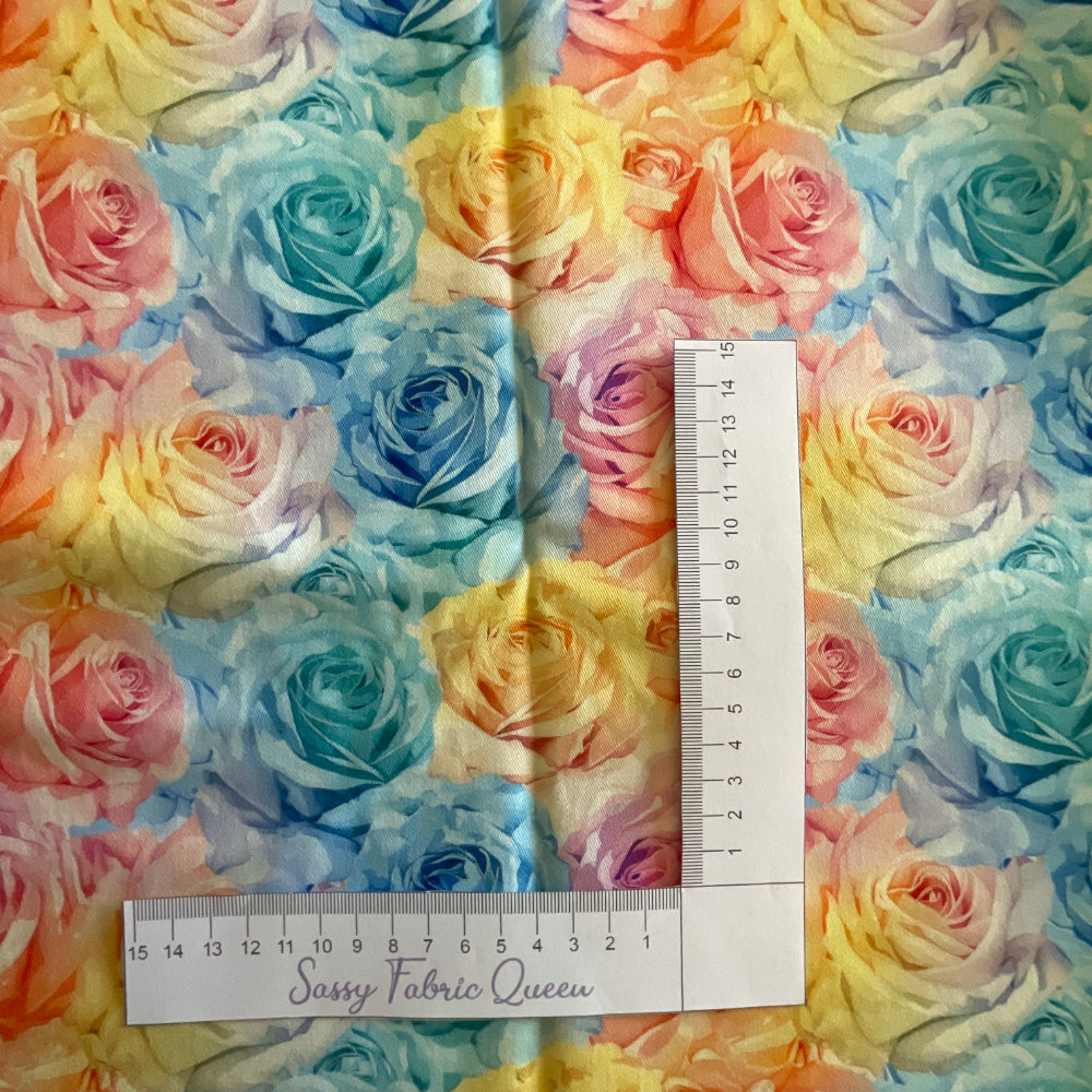 Watercolour rainbow roses 001 - Cotton Woven 235gsm
