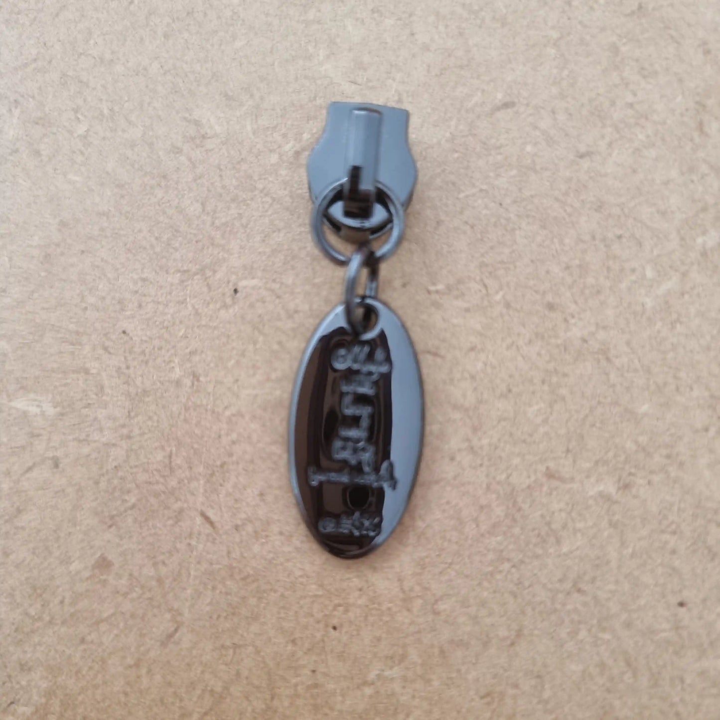 Zipper Pulls #5 - Gunmetal Grey Made with Love and Swear Words